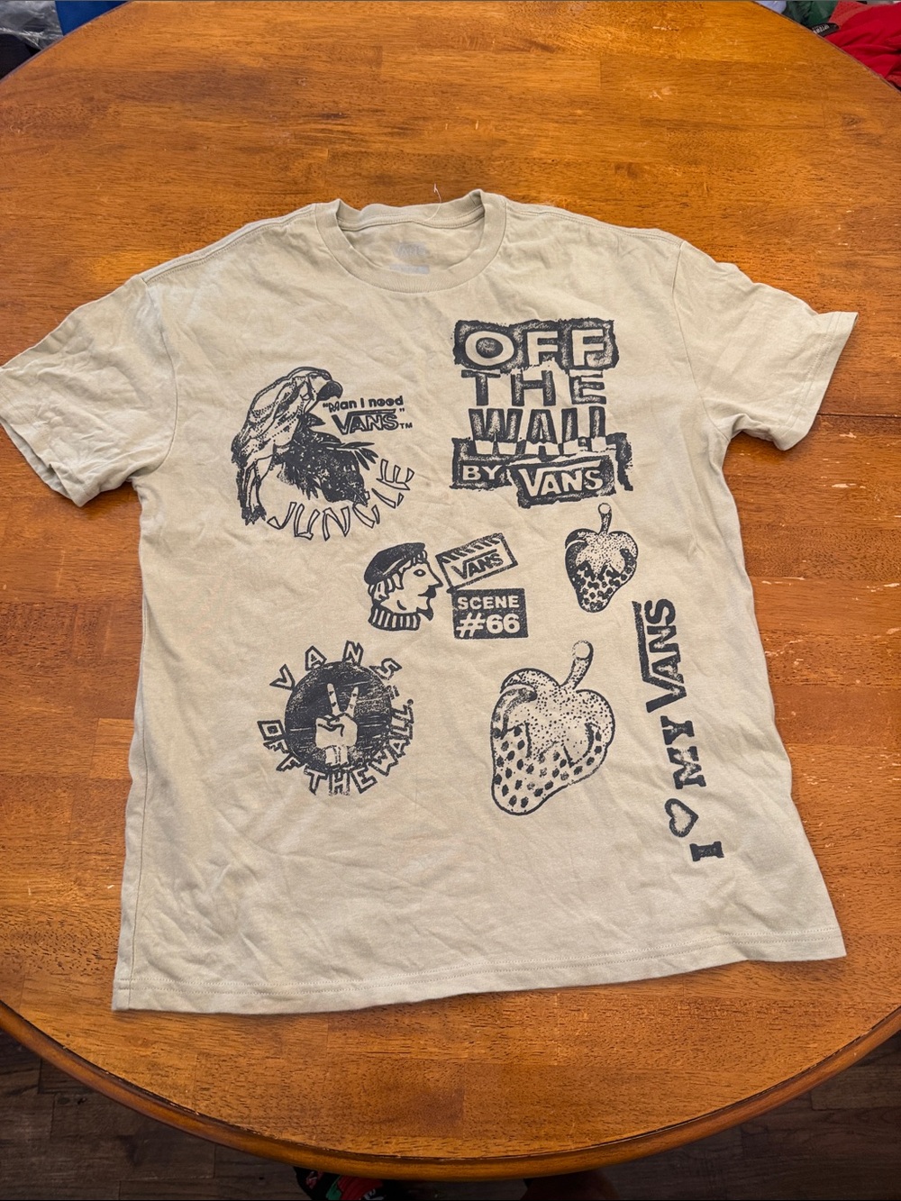 Vans Men’s Graphic Tee in Light Beige with Black Print Medium